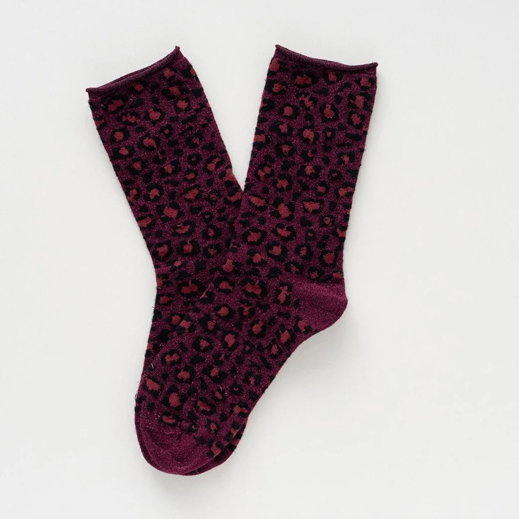 Lurex Socken - leopard burgundy