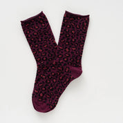 Lurex Socken - leopard burgundy