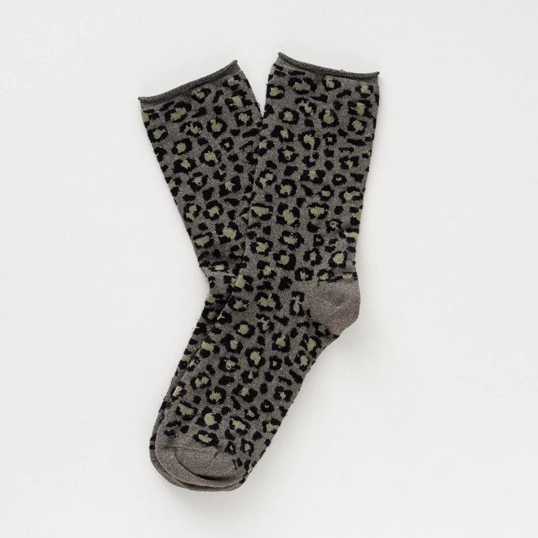 Lurex Socken - leopard khaki