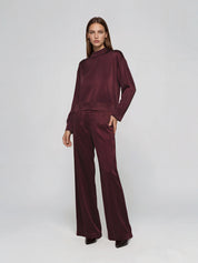 Wide leg Hose aus hochwertigem Cupro-Mix - burgundy