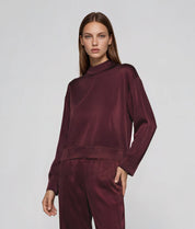 minimalistische Bluse mit Stehkragen aus edlem Cupro-Mix in burgundy