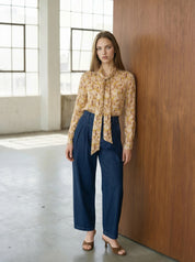 printed blouse with bow