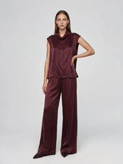 Wide leg Hose aus hochwertigem Cupro-Mix - burgundy