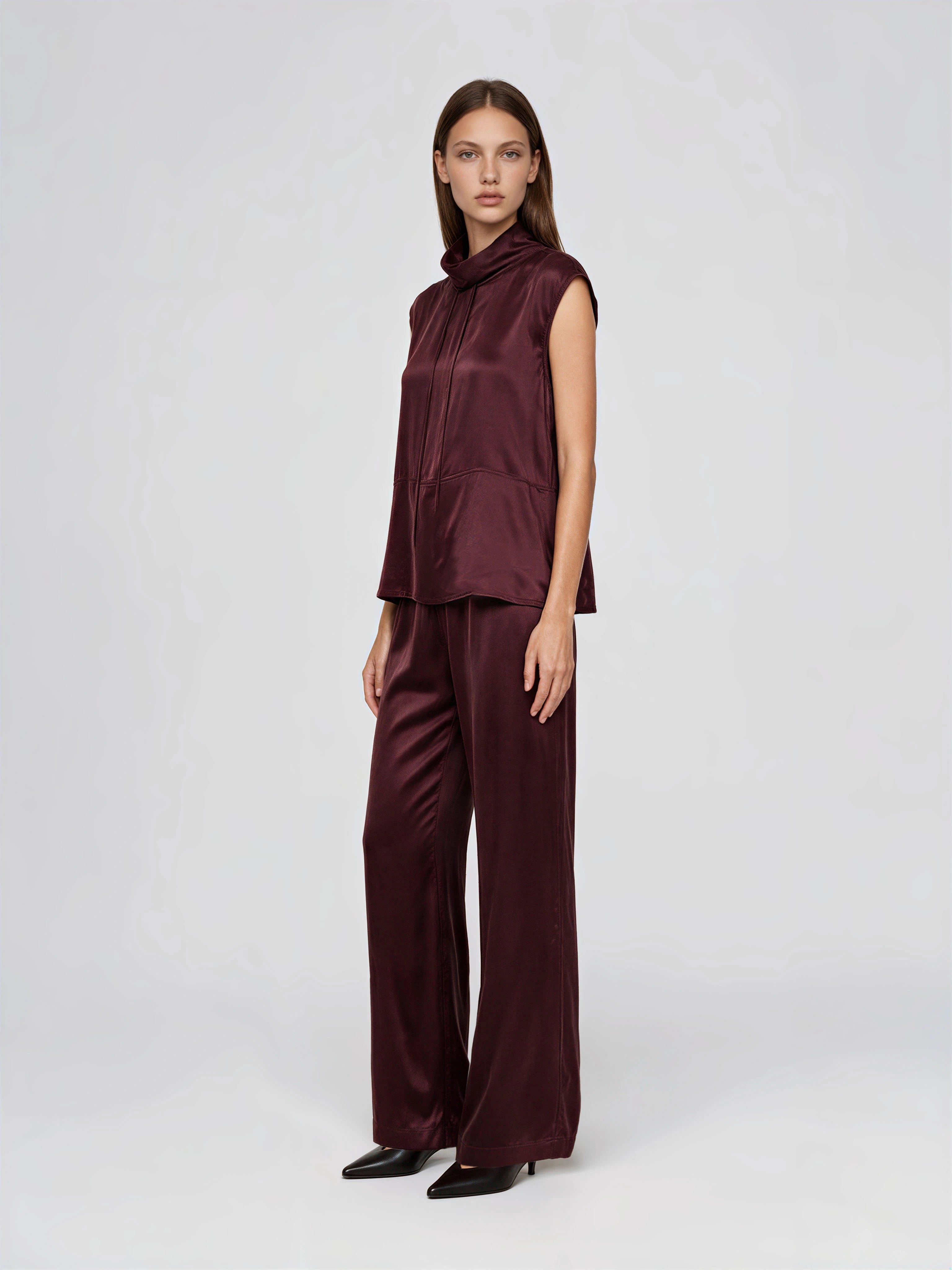 lässige Bluse aus Cupro-Mix - burgundy