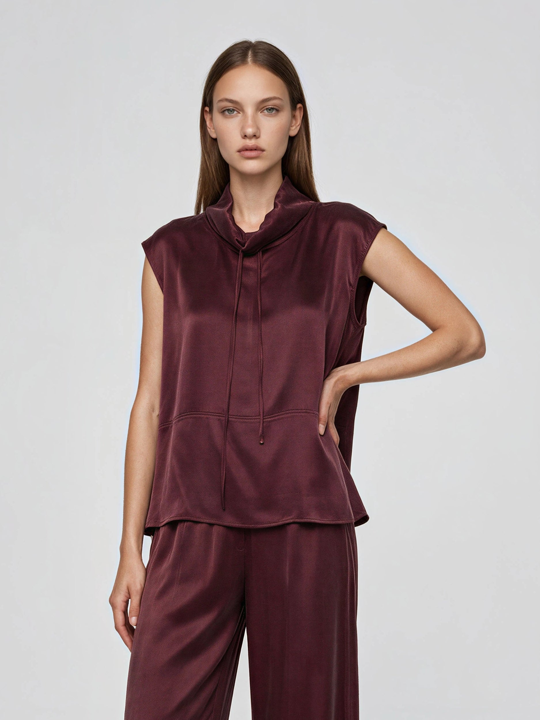 lässige Bluse aus Cupro-Mix - burgundy