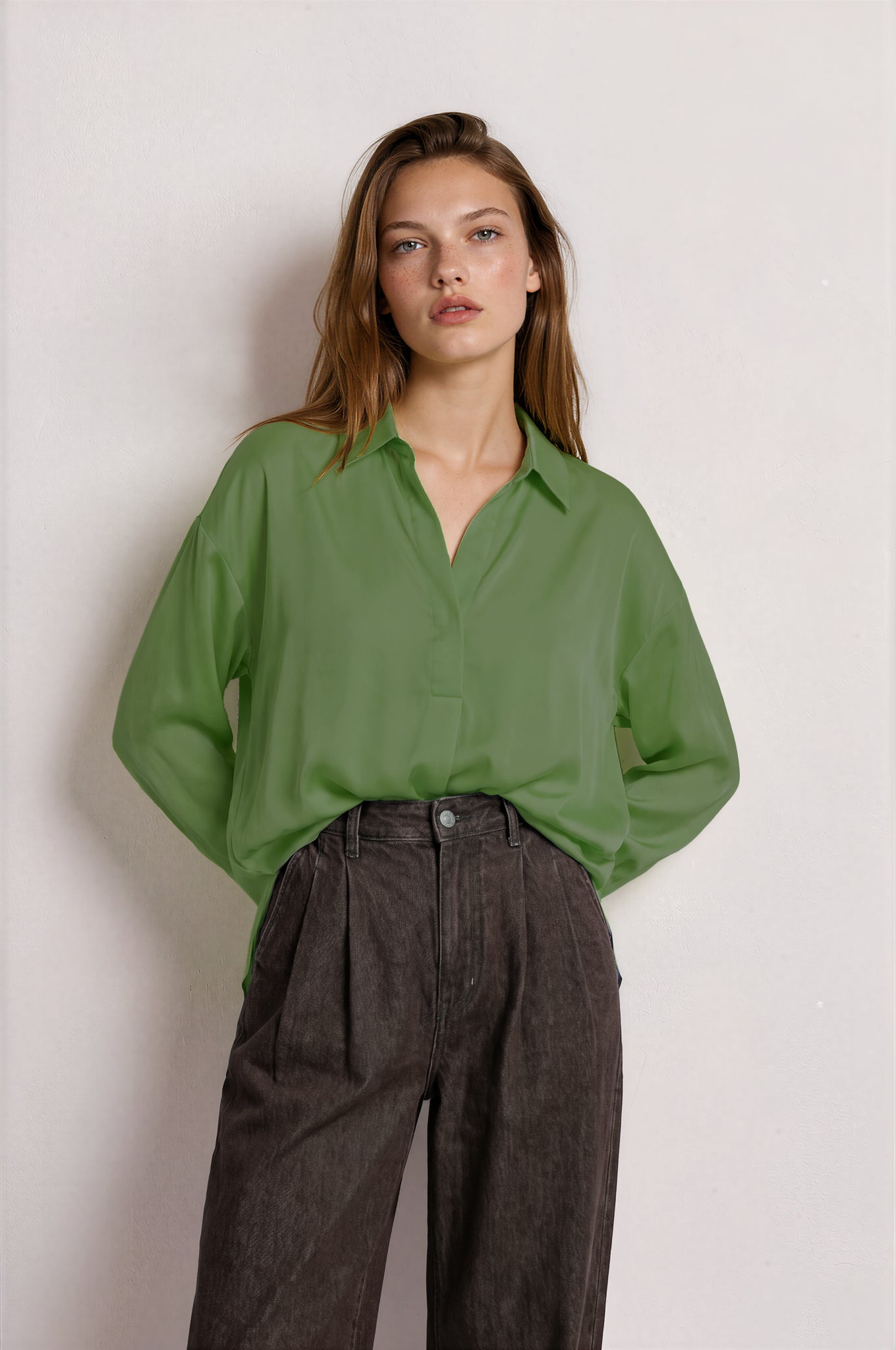 oversized Hemdbluse in meadow green