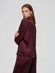 minimalistische Bluse mit Stehkragen aus edlem Cupro-Mix in burgundy
