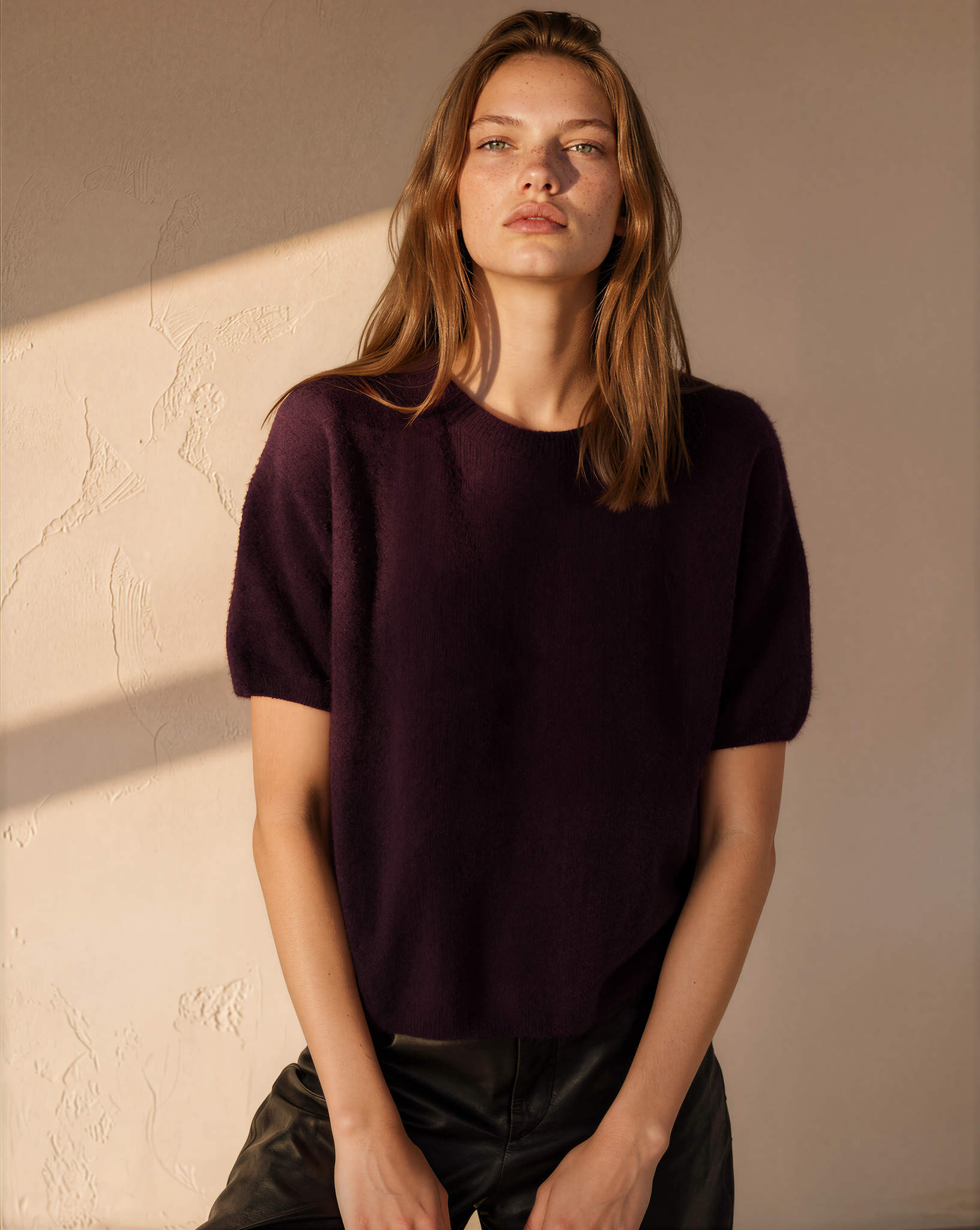 Femininer Kurzarm Pullover in burgundy