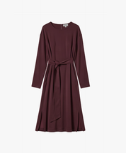 Midi Dress mit Bindegürtel aus hochwertigem Cupro-Mix - burgundy
