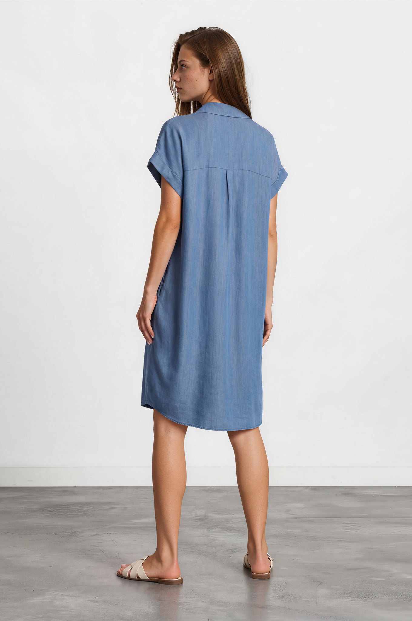 Kurzarmkleid aus Tencel™ in blue denim