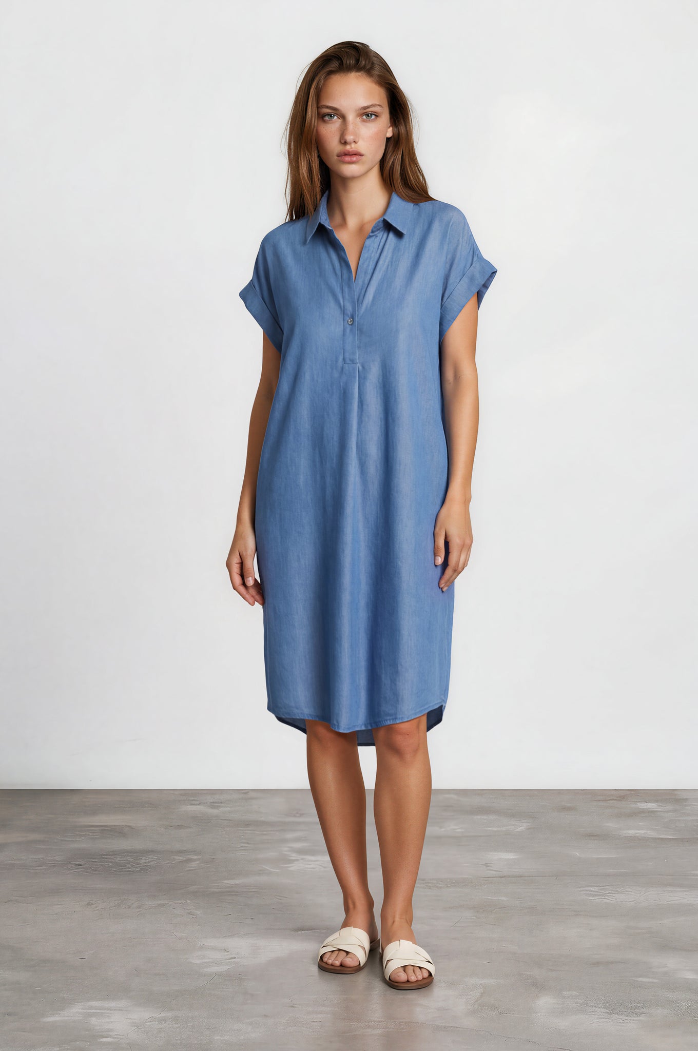 Kurzarmkleid aus Tencel™ in blue denim