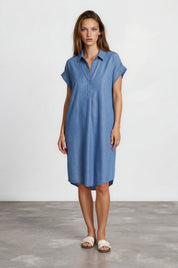 Kurzarmkleid aus Tencel™ in blue denim