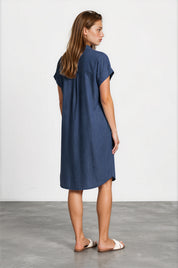 Kurzarmkleid aus Tencel™ in dark denim