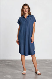 Kurzarmkleid aus Tencel™ in dark denim