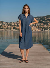 Kurzarmkleid aus Tencel™ in dark denim
