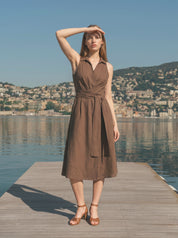 Wickelkleid aus Leinen-Mix - washed brown
