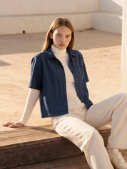 cropped Shirt aus dark Denim