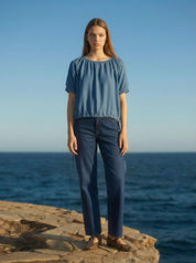 airy blouse top in navy