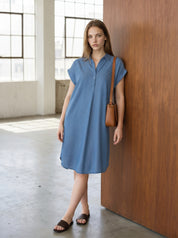 Kurzarmkleid aus Tencel™ in blue denim