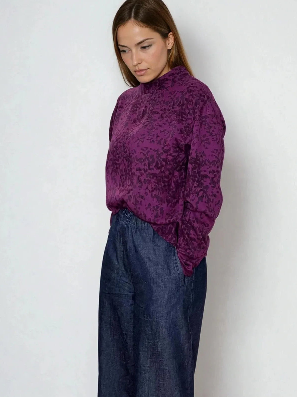 moderne Bluse mit Stehkragen - Farbe iris