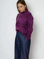 moderne Bluse mit Stehkragen - Farbe iris