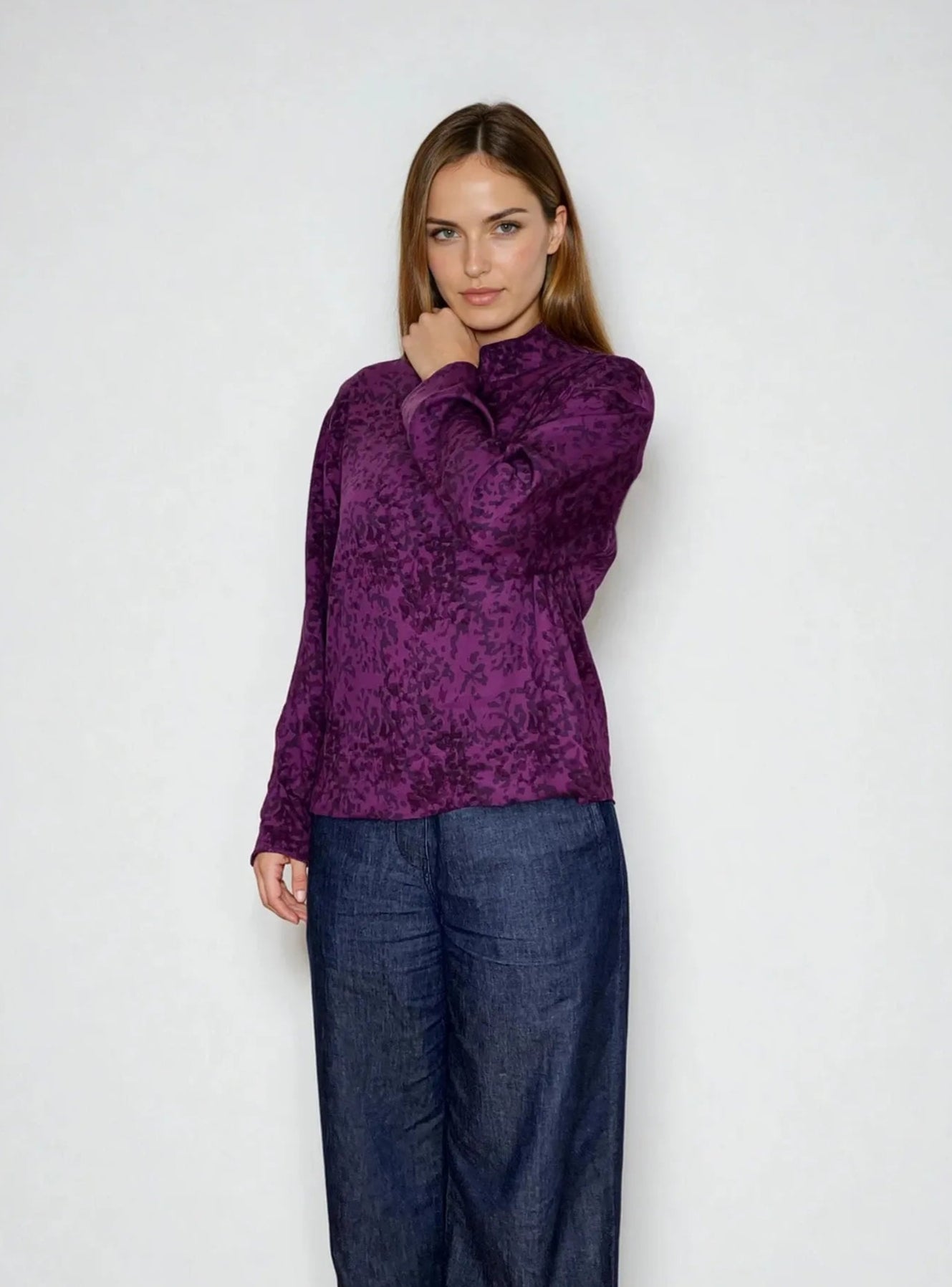 moderne Bluse mit Stehkragen - Farbe iris