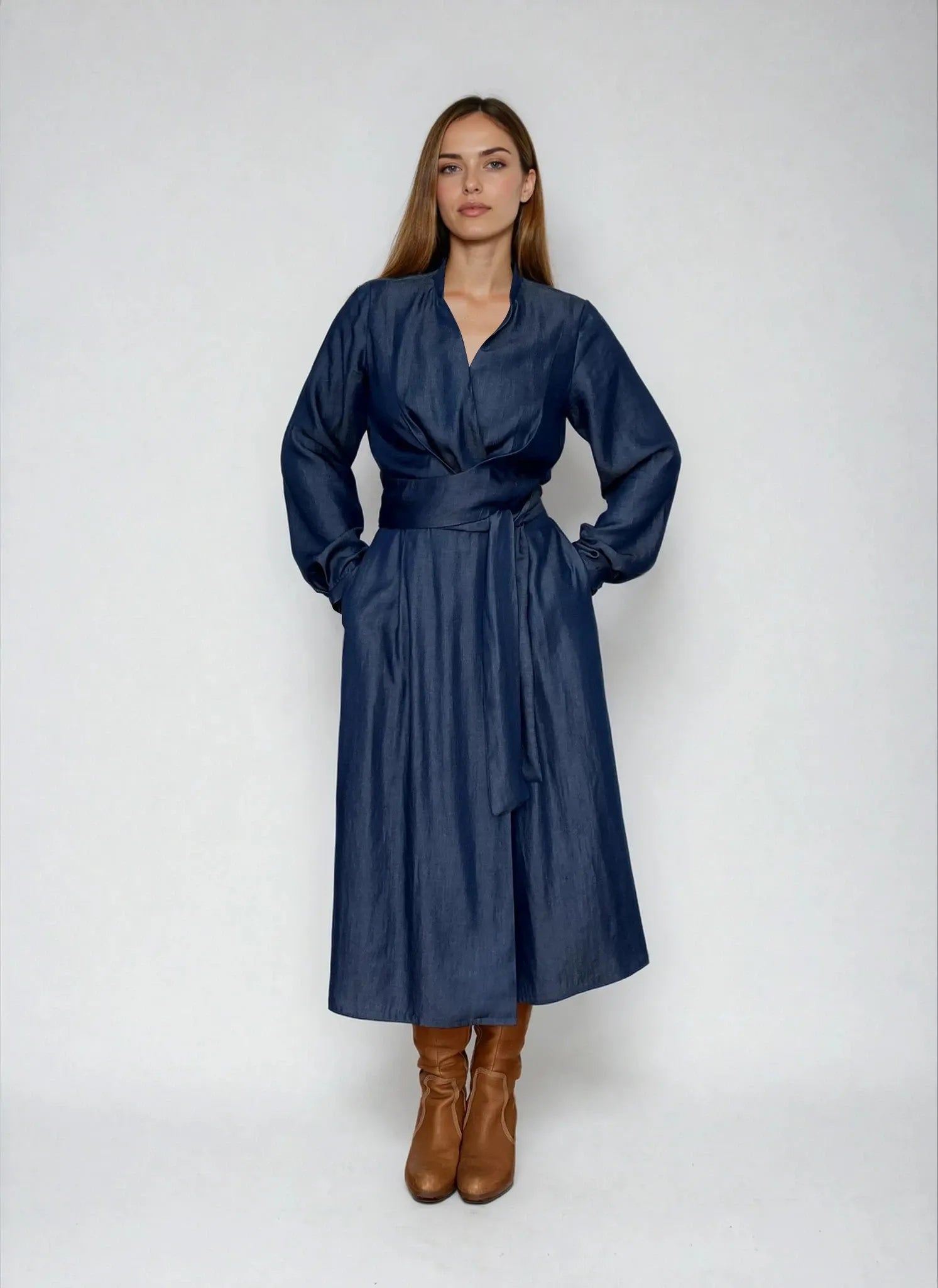 Wickelkleid in dark denim