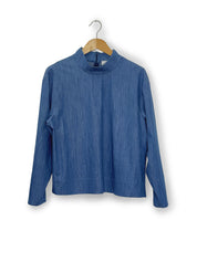 minimalistische Bluse mit Stehkragen - blue denim