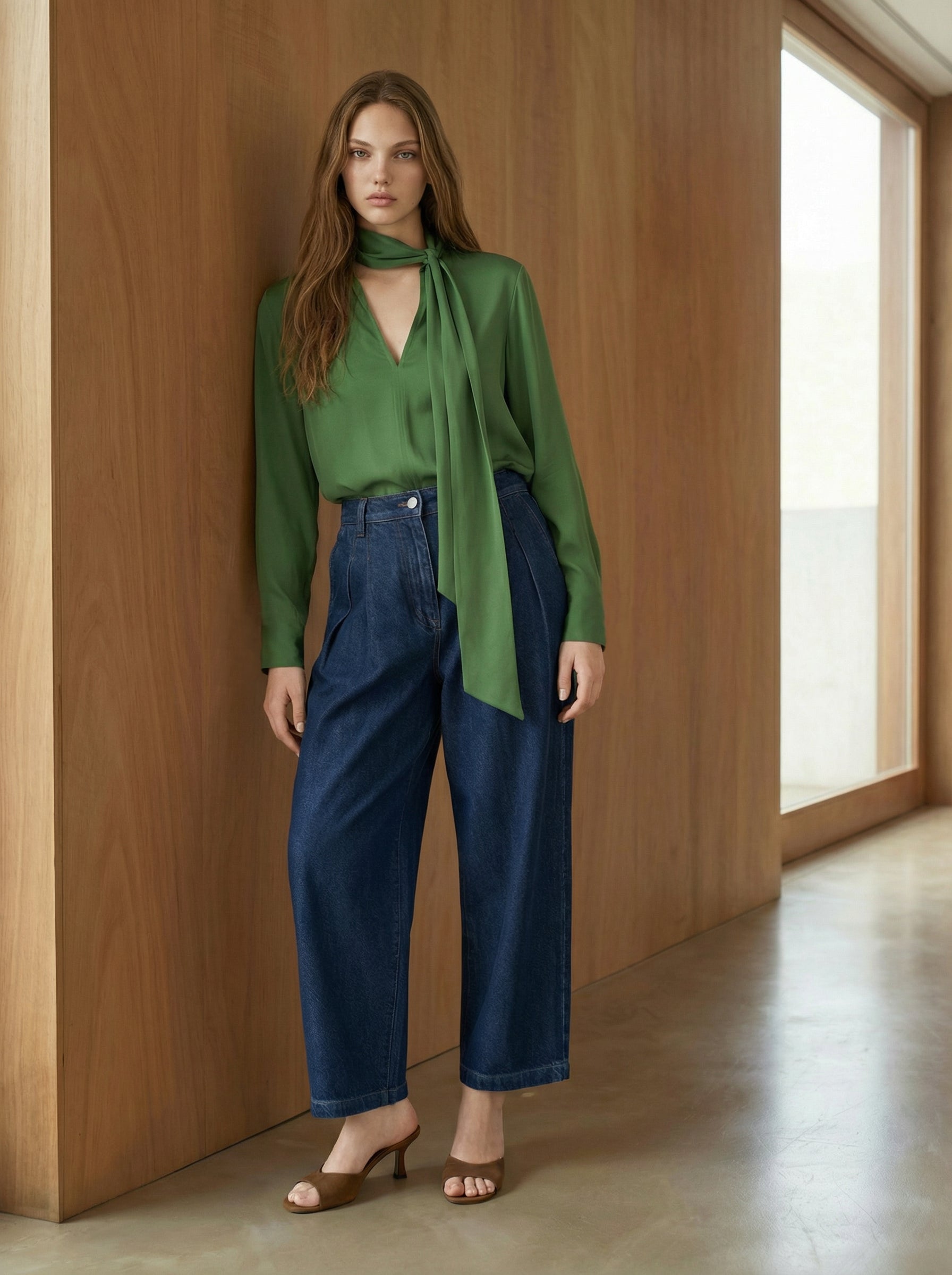 Schluppenbluse in meadow green
