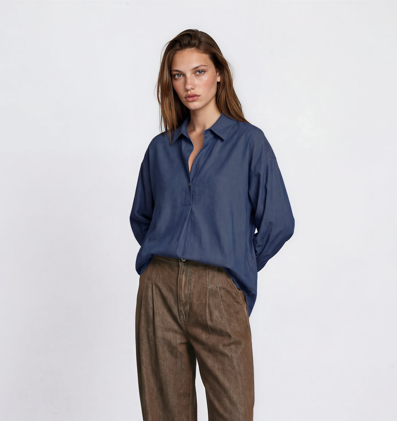 oversized Hemdbluse aus fließendem Tencel™ in dark denim