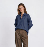 oversized Hemdbluse aus fließendem Tencel™ in dark denim