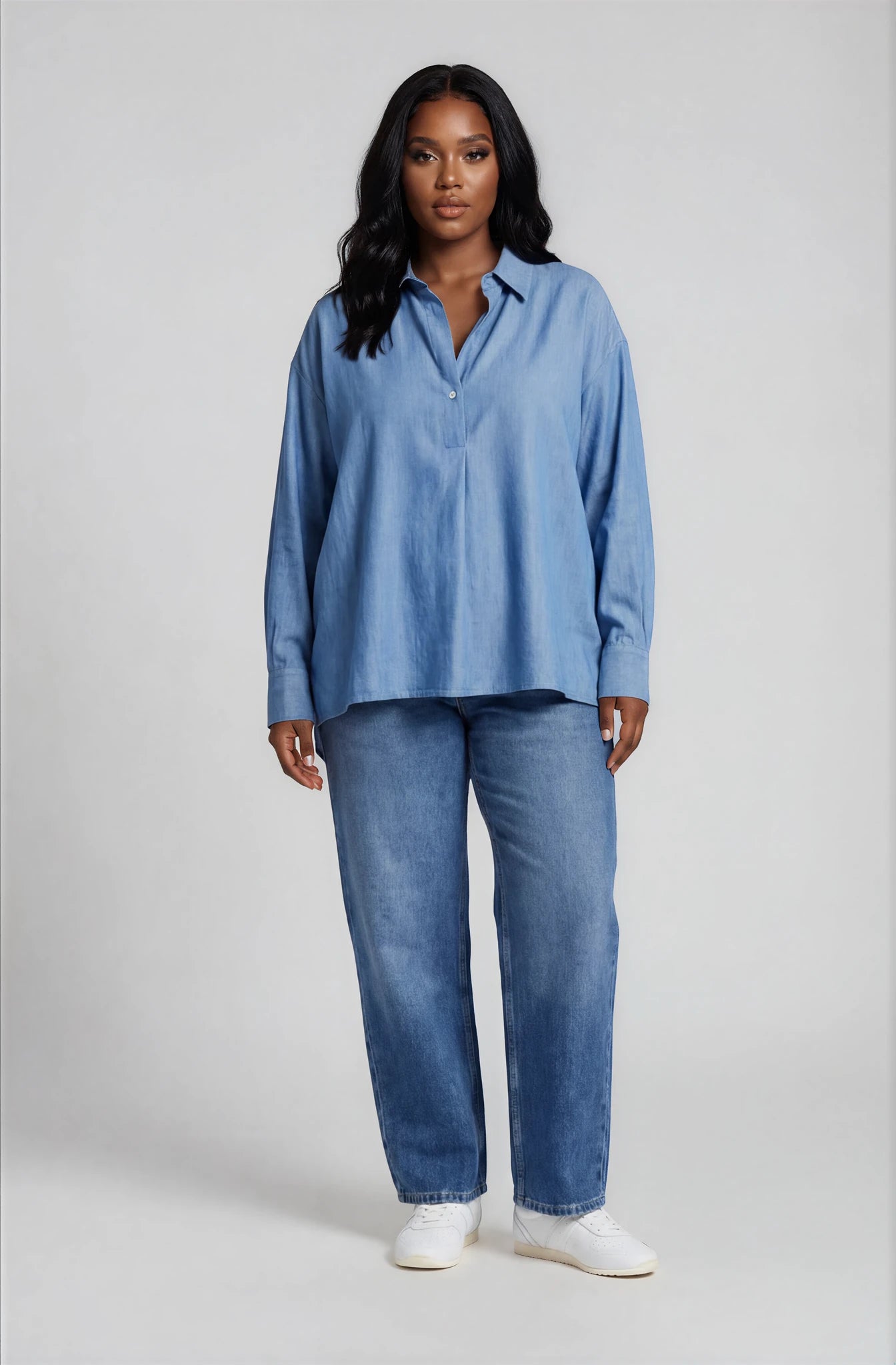 oversized Hemdbluse in blue denim