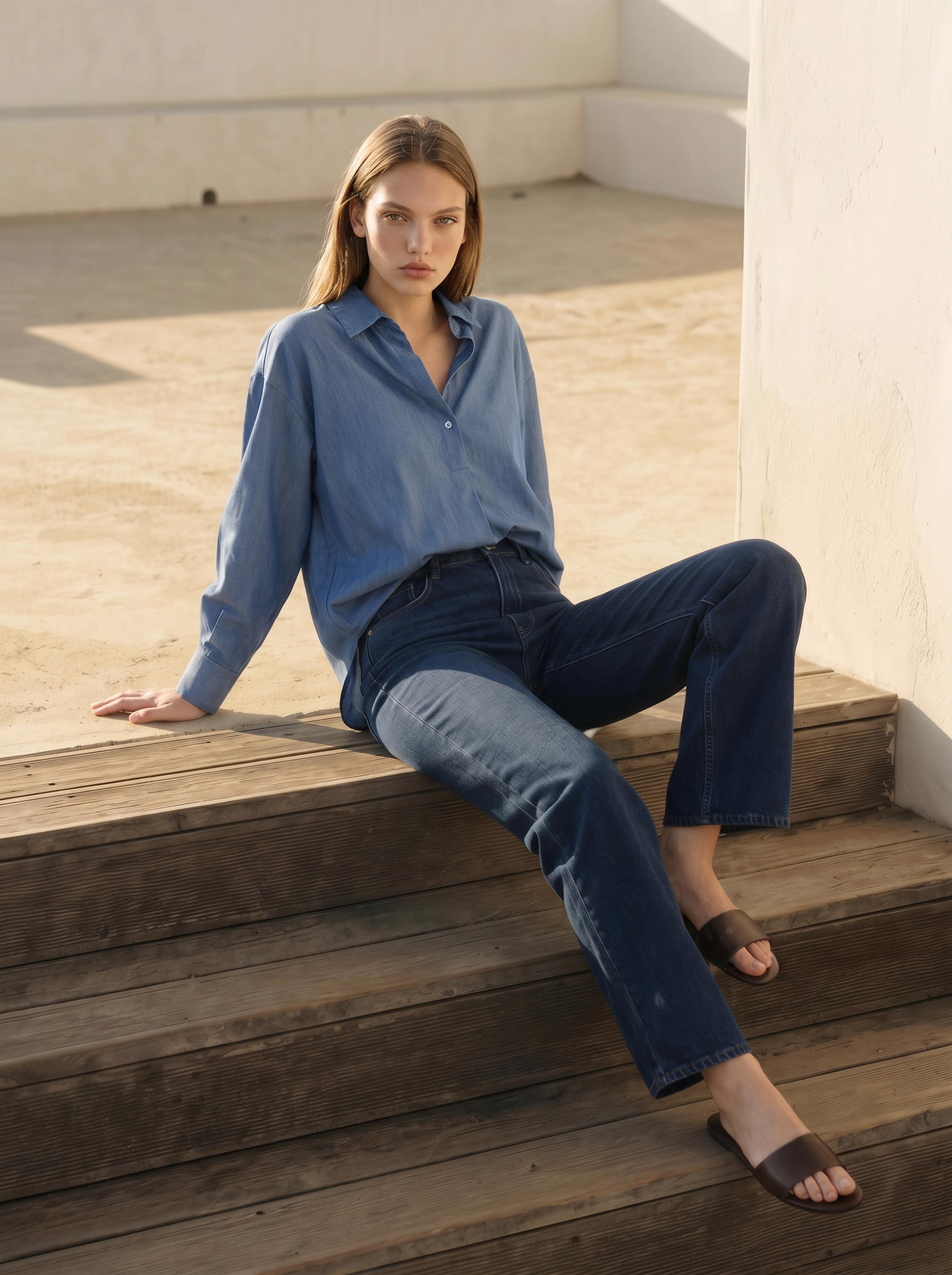 oversized Hemdbluse in blue denim