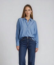 oversized Hemdbluse in blue denim