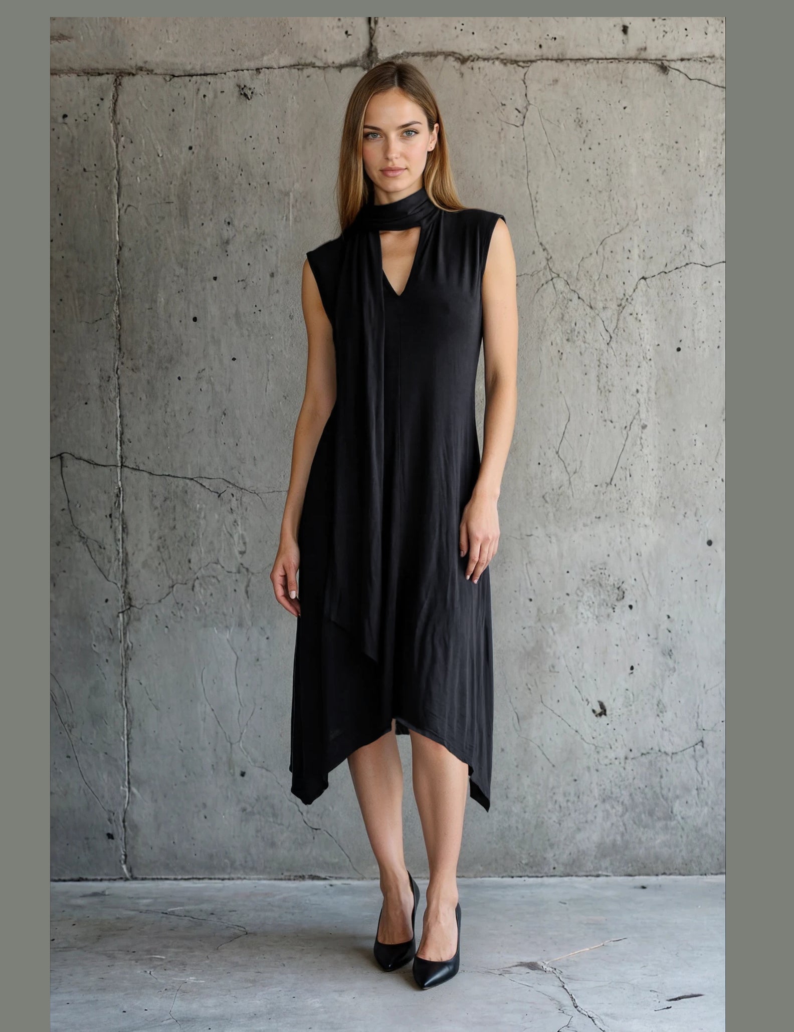 IMG_2514_DressFranciska_feminineOshapedresswithshawl_Ecoveroblack_FlatlayKopie-womenfootwear1_front-Nora-ConcreteChicKopie.webp
