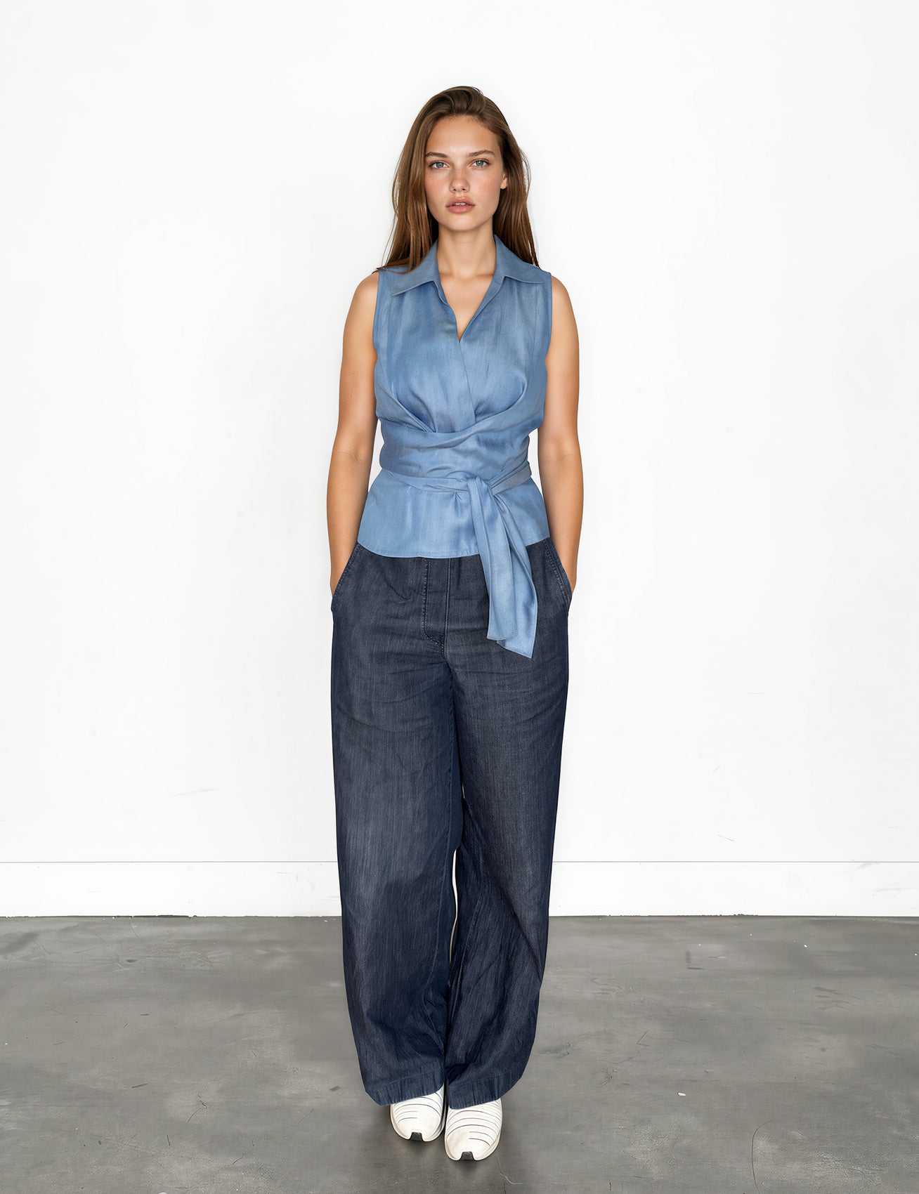 IMG_3885BlouseVivi_sustainable_wrapstylewithpleatedfront_tencelbluedenim_feminine.webp