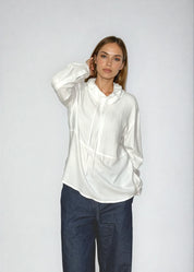sportive Bluse mit Stehkragen - white