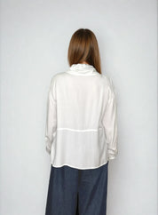 sportive Bluse mit Stehkragen - white