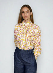 printed blouse with bow
