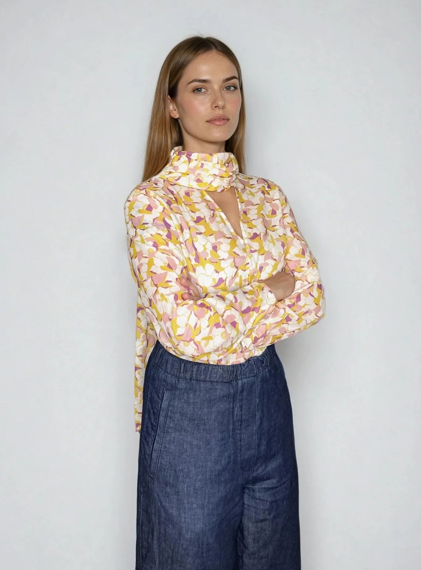 printed blouse with bow
