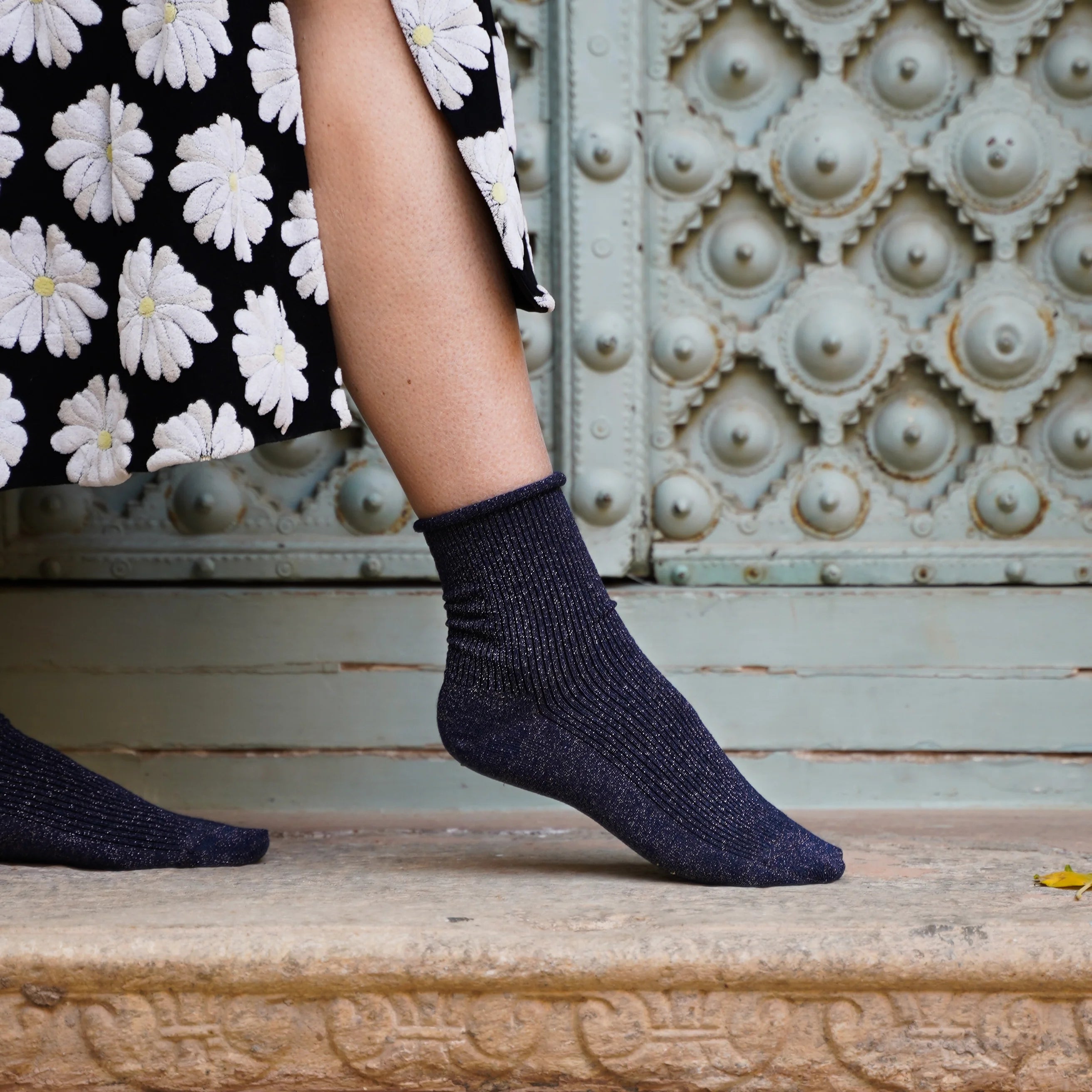 Lurex Socken - navy blue