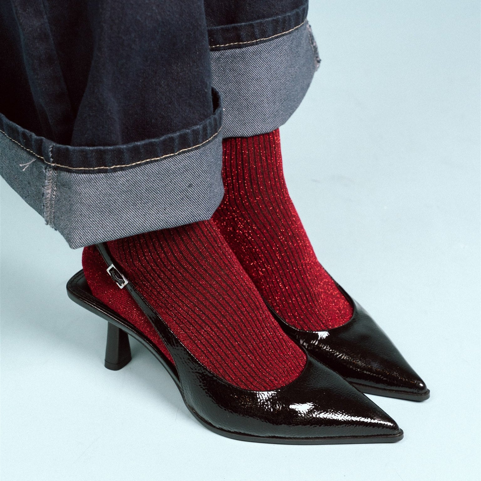 Lurex Socken - cherry