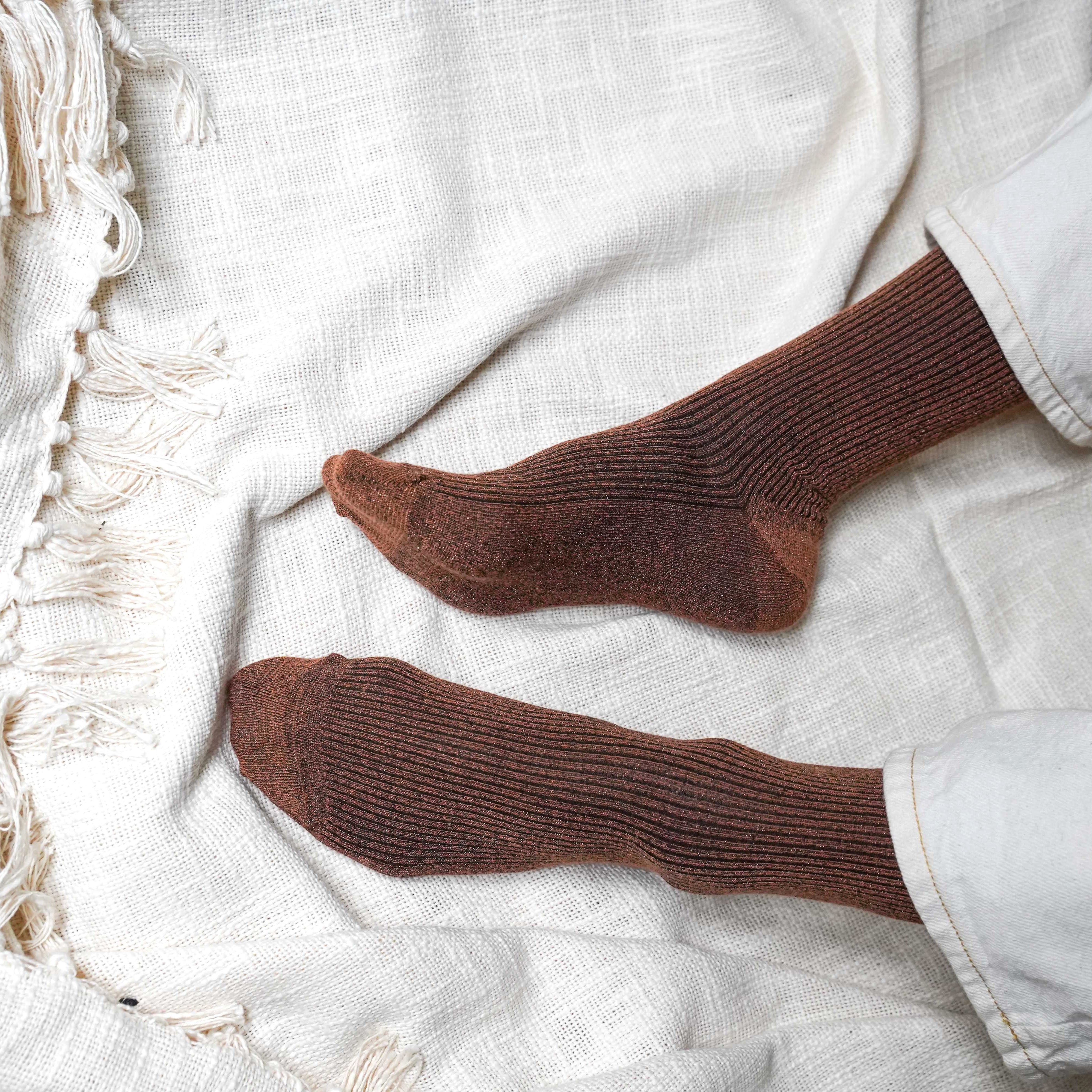 Lurex Socken - camel brown