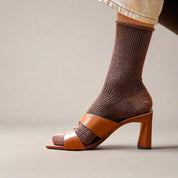 Lurex Socken - camel brown