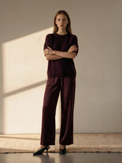 Wide leg Hose aus hochwertigem Cupro-Mix - burgundy