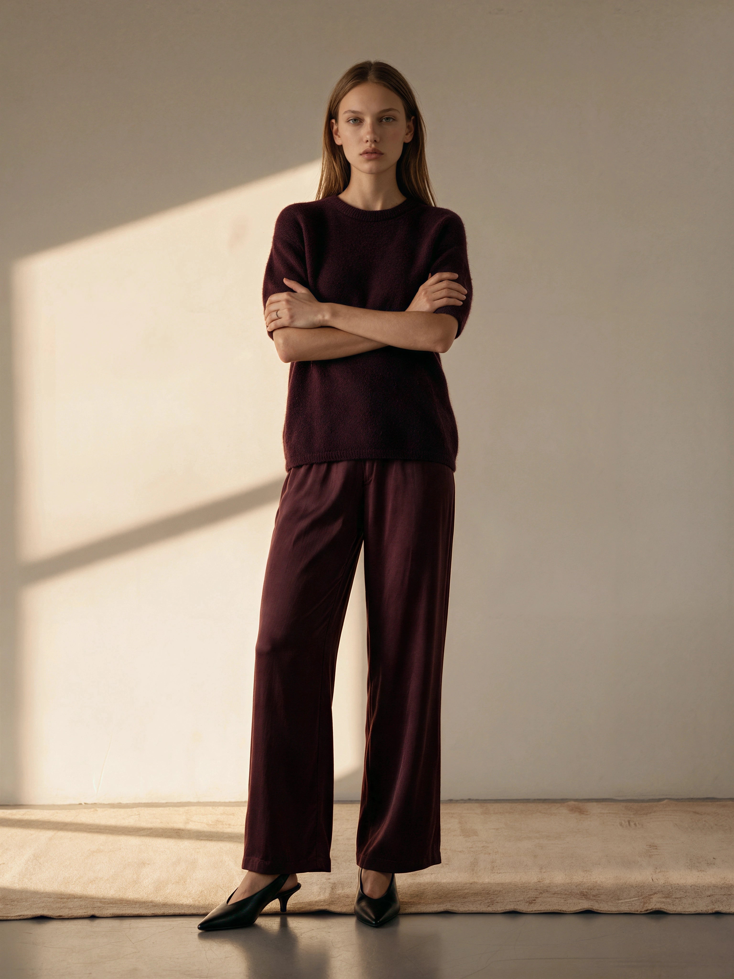 Wide leg Hose aus hochwertigem Cupro-Mix - burgundy