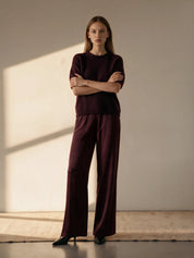 Wide leg Hose aus hochwertigem Cupro-Mix - burgundy