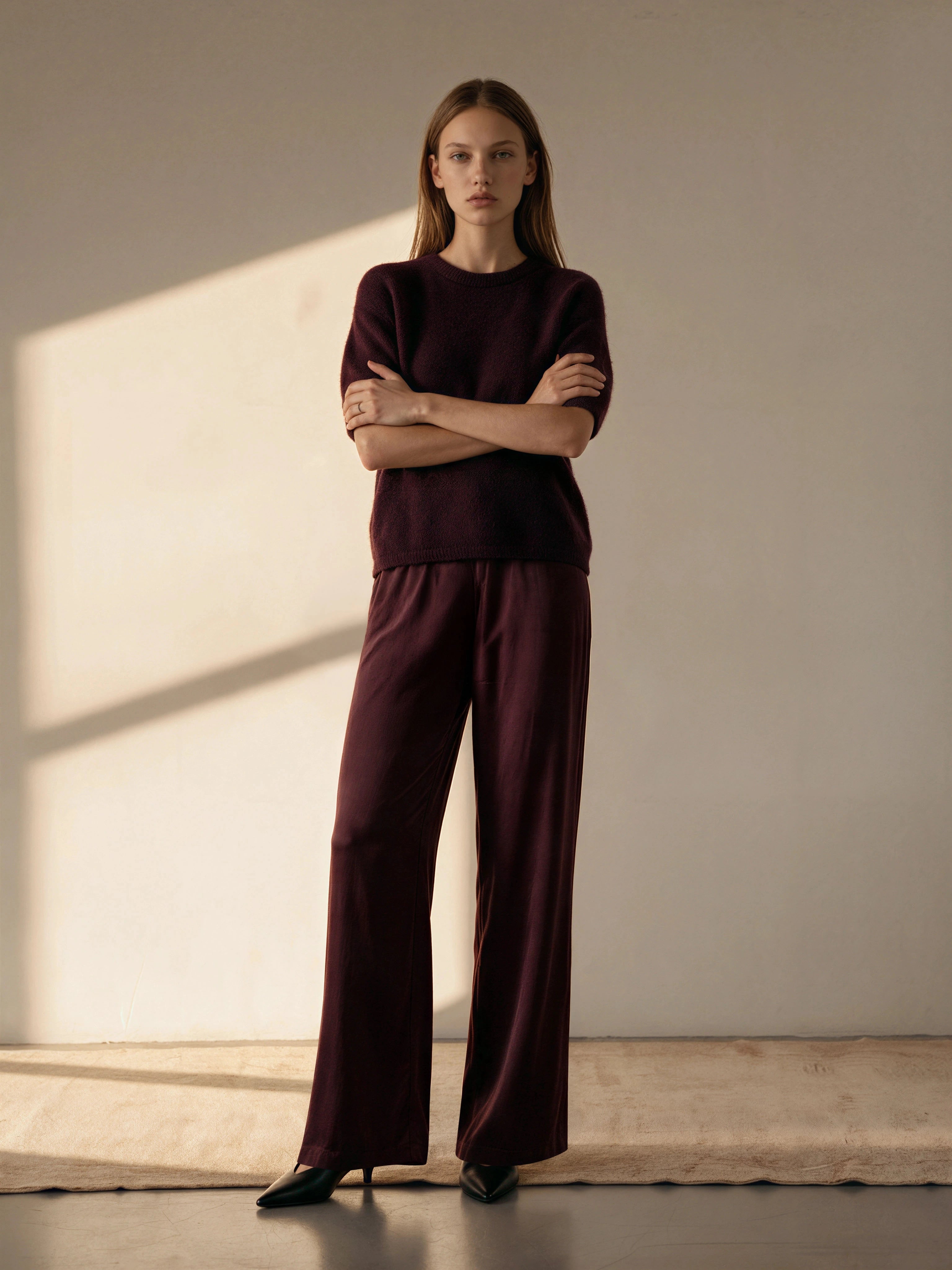 Wide leg Hose aus hochwertigem Cupro-Mix - burgundy