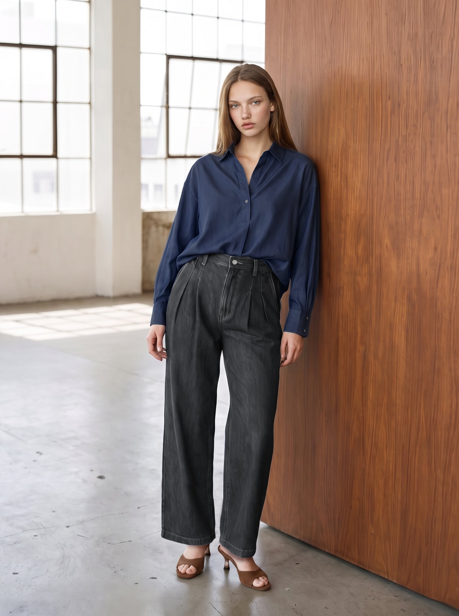 oversized Hemdbluse aus fließendem Tencel™ in dark denim