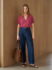 oversized Blusentop aus reiner Ecovero™ in Farbe crimson
